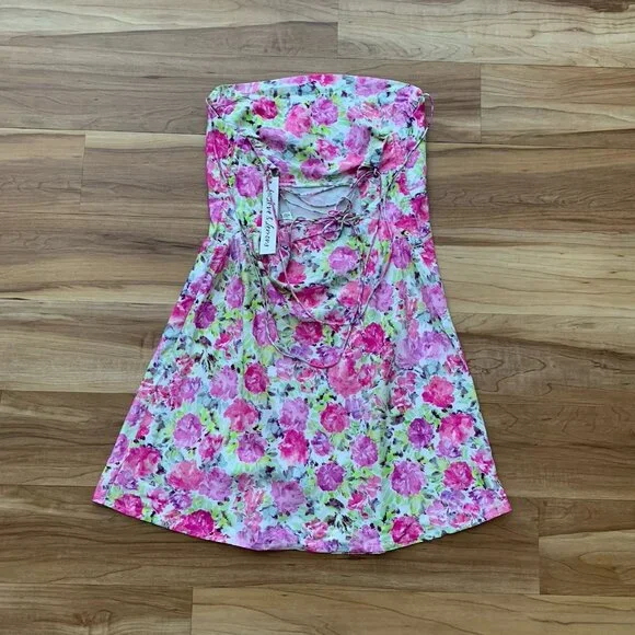 For Love & Lemons Paulina Mini Dress Small Short Lace Up Romantic Feminine NWT - Picture 8 of 12